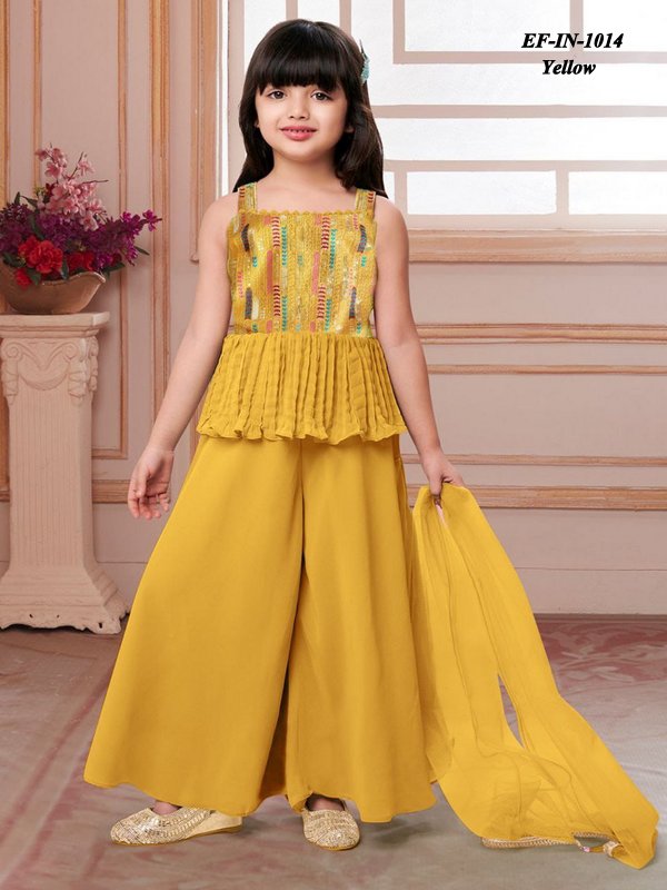 Beautiful Butter Crepe Embroidery Work Kids Wear
