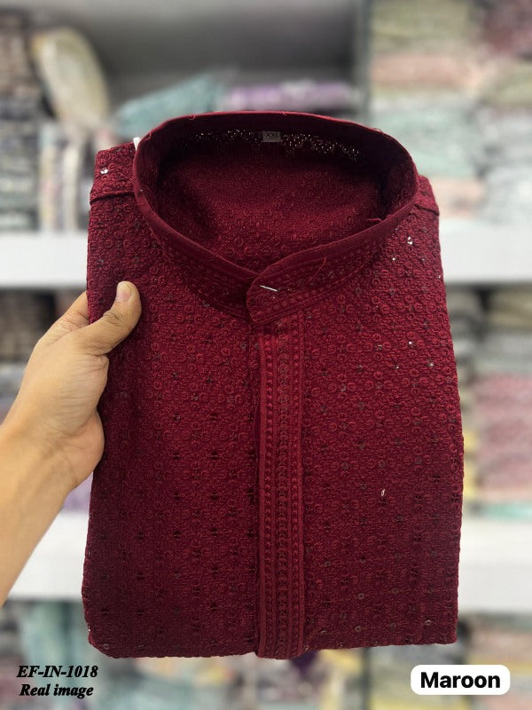 Traditional Heavy Rayon With Sequence And Chikan Work Kurta Pajama