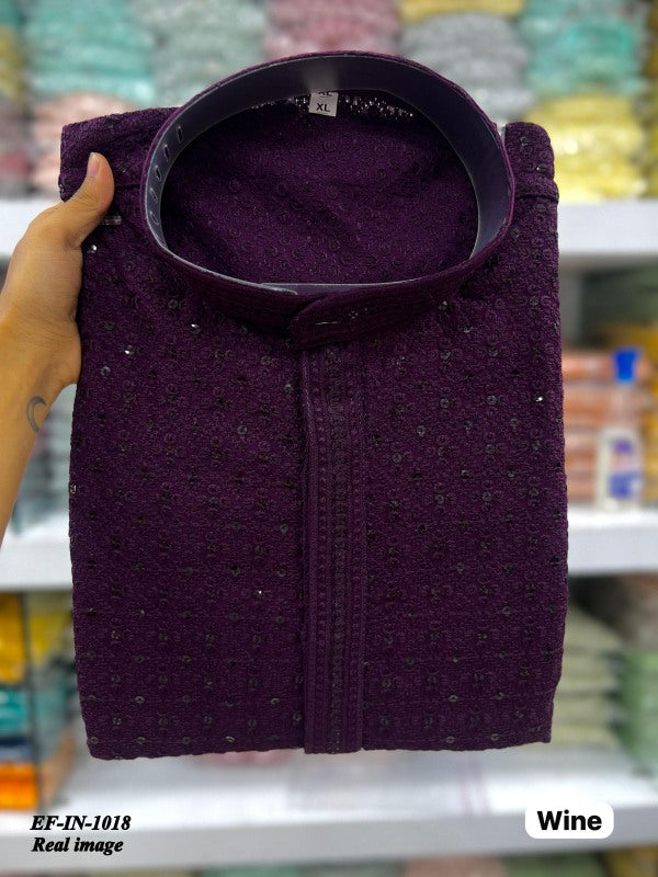 Traditional Heavy Rayon With Sequence And Chikan Work Kurta Pajama