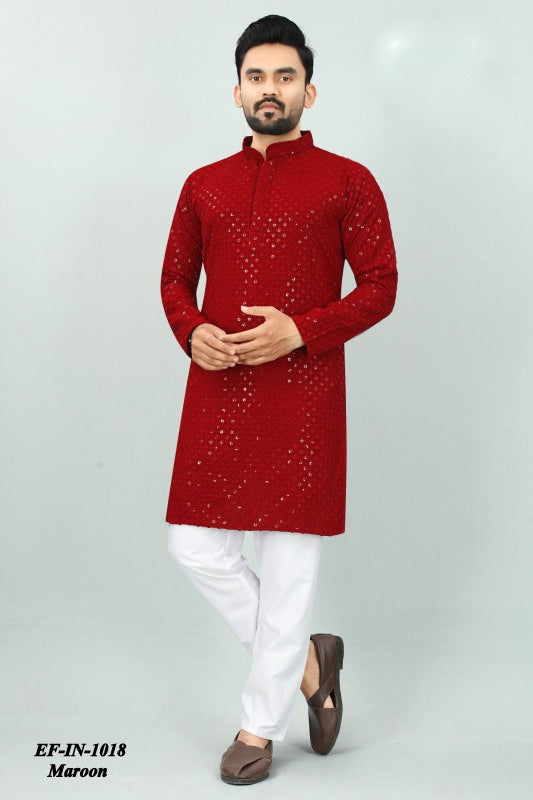 Traditional Heavy Rayon With Sequence And Chikan Work Kurta Pajama