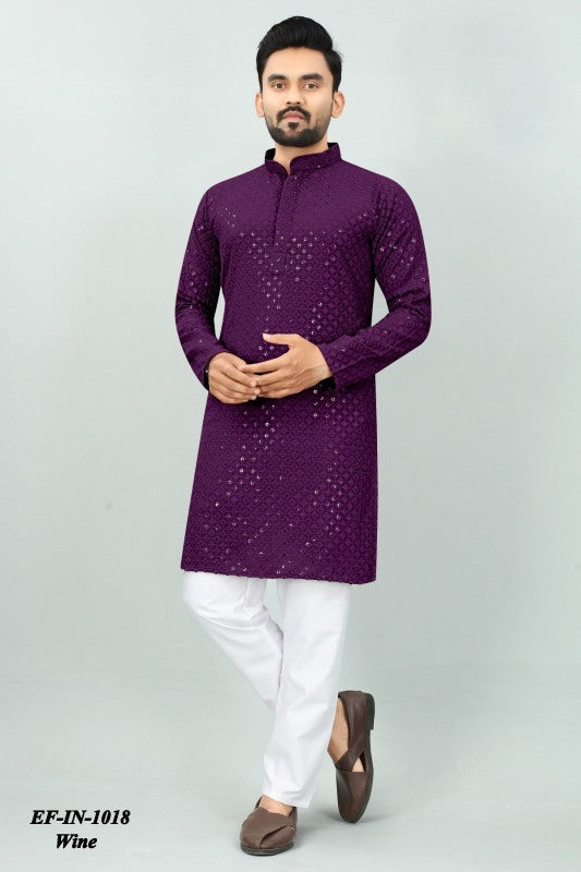 Traditional Heavy Rayon With Sequence And Chikan Work Kurta Pajama