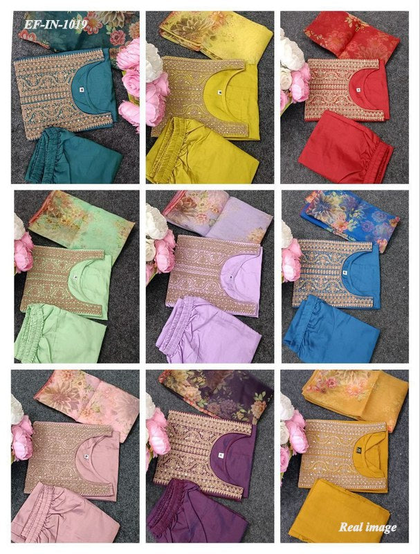 Latest Tafeta Silk Zari Work Kurti Pant With Organza Dupatta