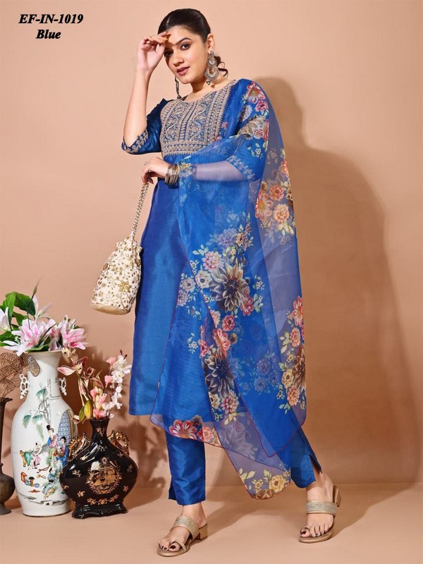 Latest Tafeta Silk Zari Work Kurti Pant With Organza Dupatta