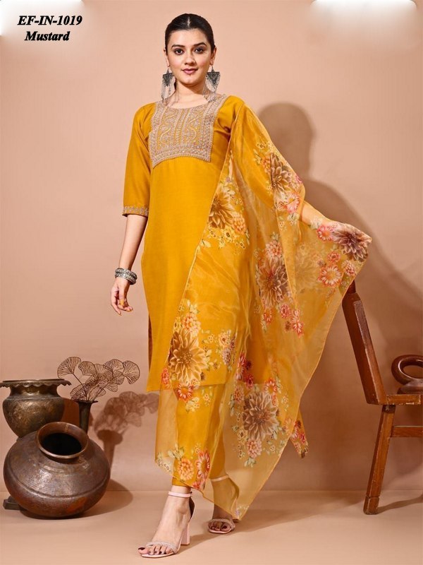 Latest Tafeta Silk Zari Work Kurti Pant With Organza Dupatta