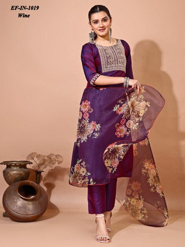 Latest Tafeta Silk Zari Work Kurti Pant With Organza Dupatta