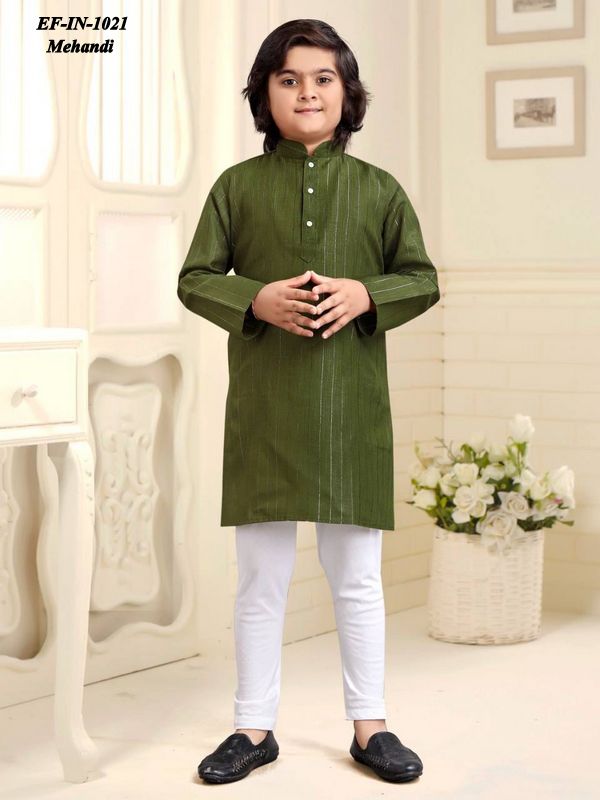 Exclusive Pure Cotton Slub Silver Weaving Kurta Pajama Kis Wear