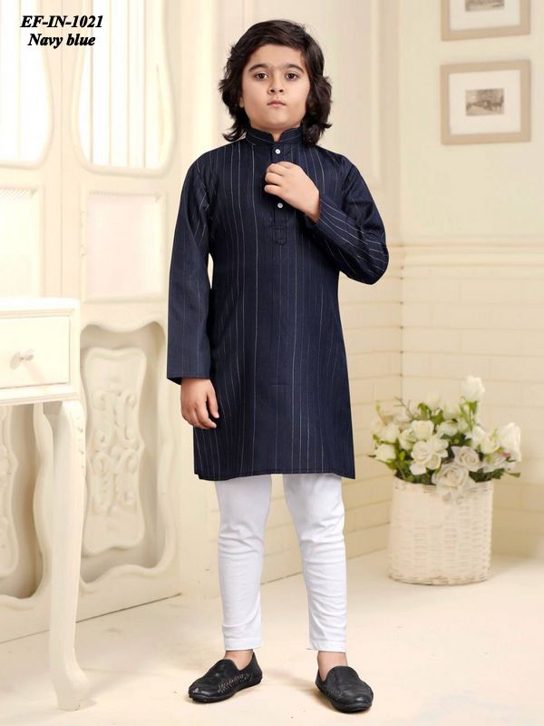Exclusive Pure Cotton Slub Silver Weaving Kurta Pajama Kis Wear