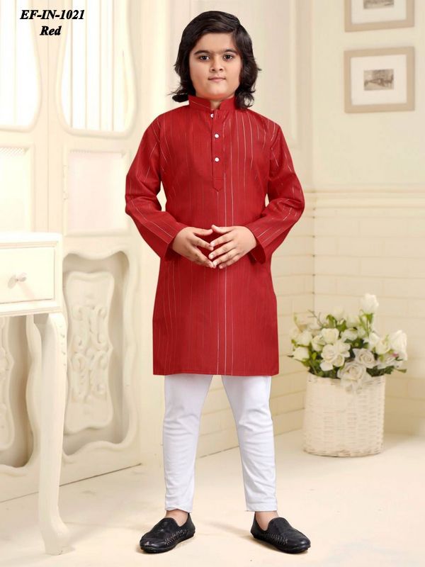 Exclusive Pure Cotton Slub Silver Weaving Kurta Pajama Kis Wear