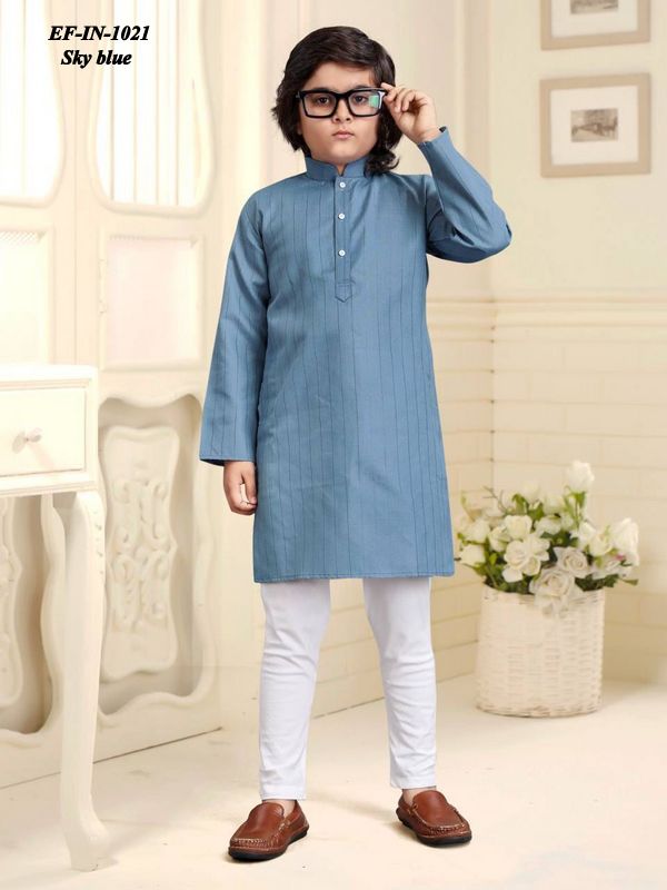 Exclusive Pure Cotton Slub Silver Weaving Kurta Pajama Kis Wear