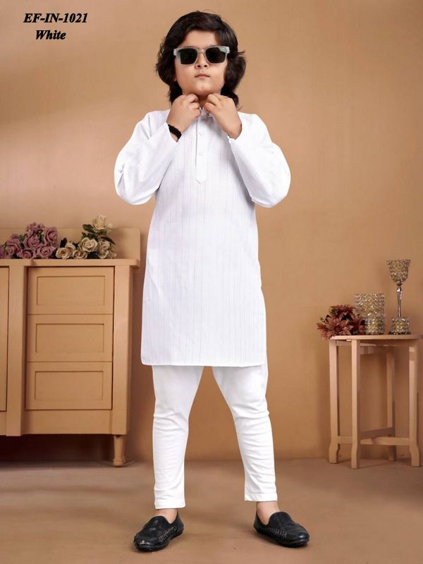 Exclusive Pure Cotton Slub Silver Weaving Kurta Pajama Kis Wear