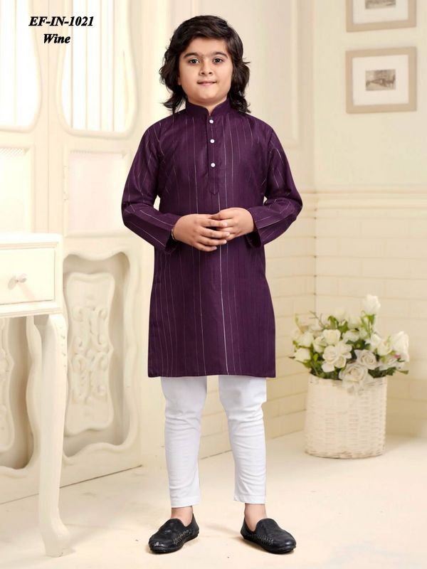 Exclusive Pure Cotton Slub Silver Weaving Kurta Pajama Kis Wear