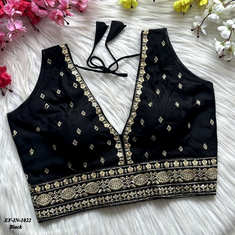 Beautiful Roman Silk With Embroidery Work Blouse