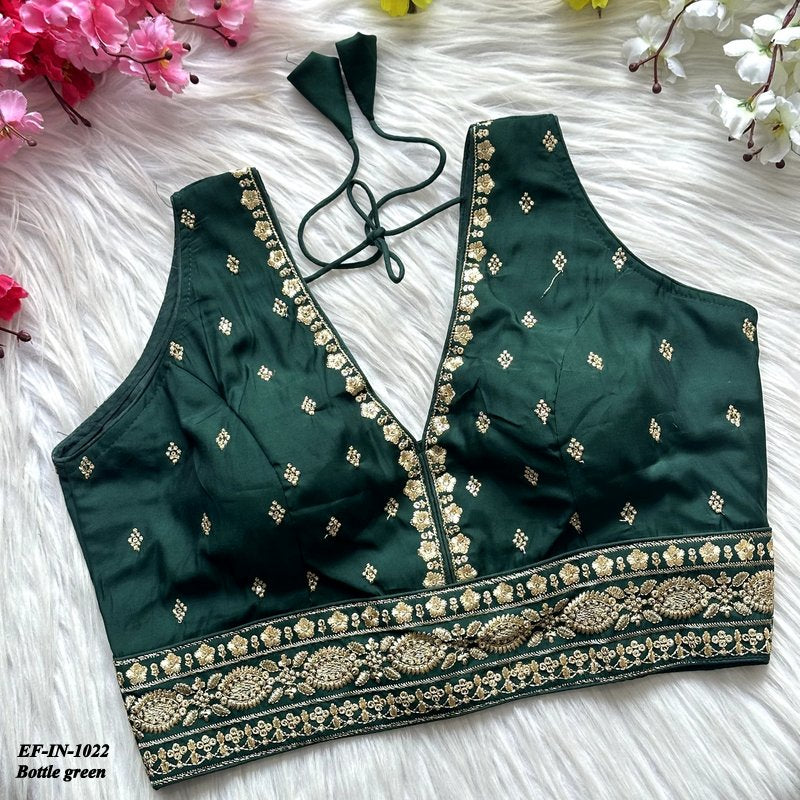 Beautiful Roman Silk With Embroidery Work Blouse