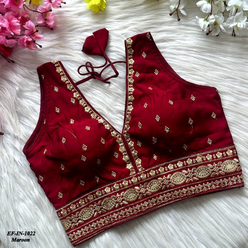 Beautiful Roman Silk With Embroidery Work Blouse