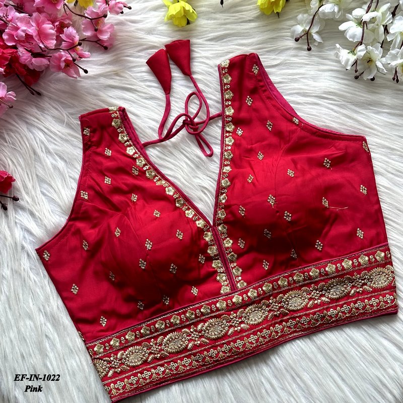 Beautiful Roman Silk With Embroidery Work Blouse