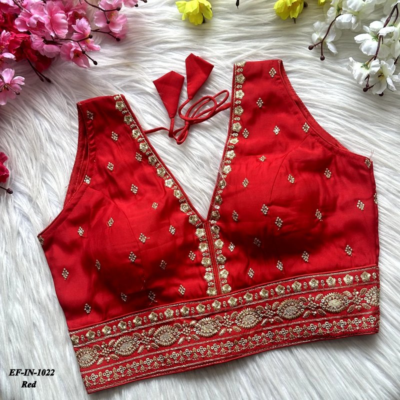 Beautiful Roman Silk With Embroidery Work Blouse