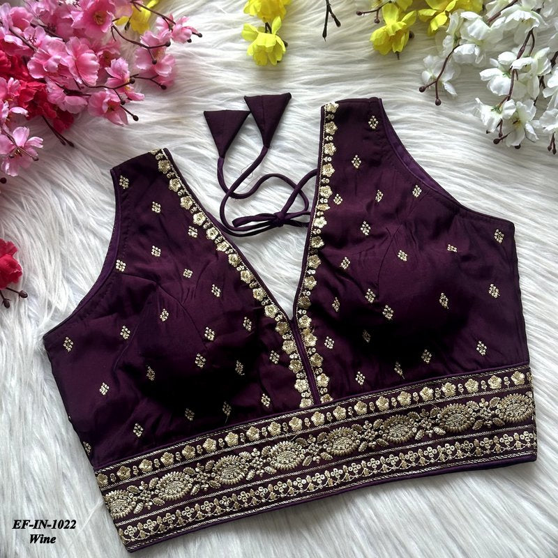 Beautiful Roman Silk With Embroidery Work Blouse