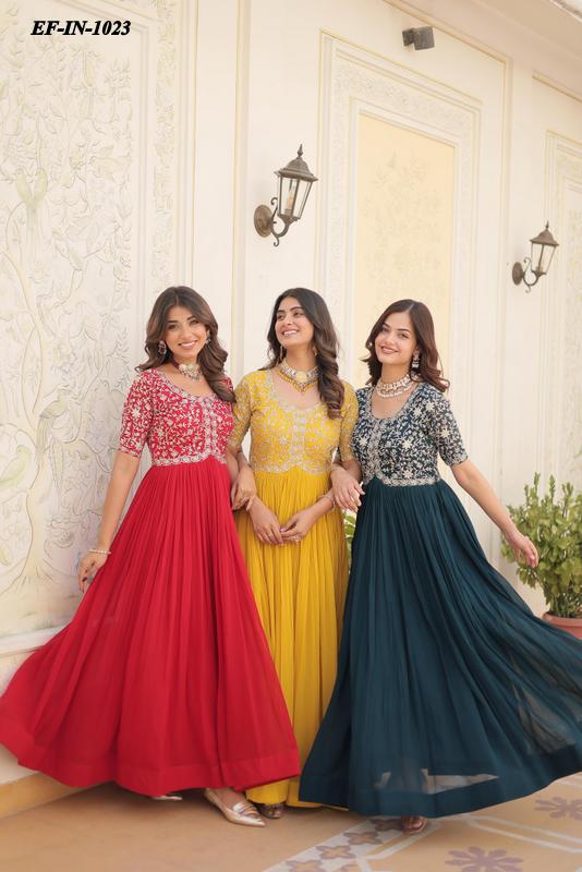 Beautiful Faux Blooming Georgette With Embroidery With Sequence Work Gown