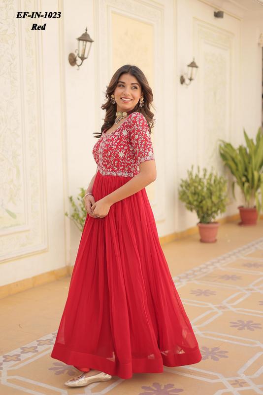 Beautiful Faux Blooming Georgette With Embroidery With Sequence Work Gown