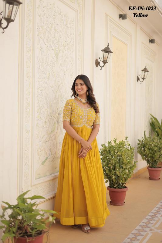 Beautiful Faux Blooming Georgette With Embroidery With Sequence Work Gown