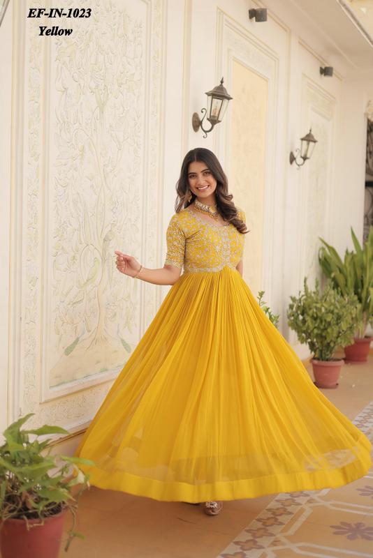 Beautiful Faux Blooming Georgette With Embroidery With Sequence Work Gown