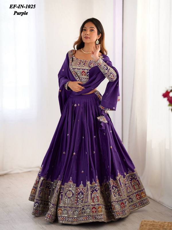 Designer Chinnon Silk Thread & Sequence Work Lehanga Choli