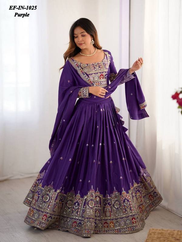 Designer Chinnon Silk Thread & Sequence Work Lehanga Choli