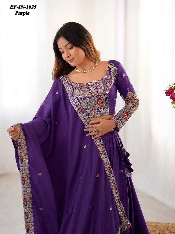 Designer Chinnon Silk Thread & Sequence Work Lehanga Choli