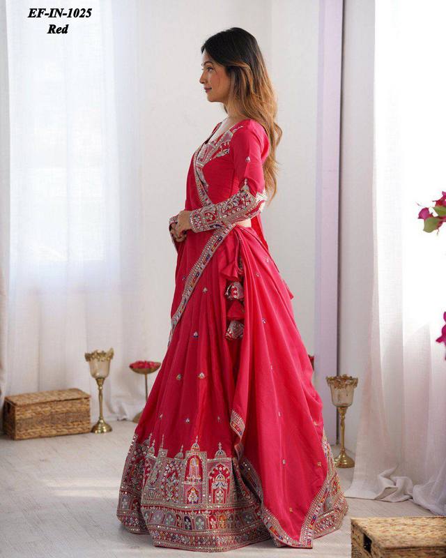 Designer Chinnon Silk Thread & Sequence Work Lehanga Choli