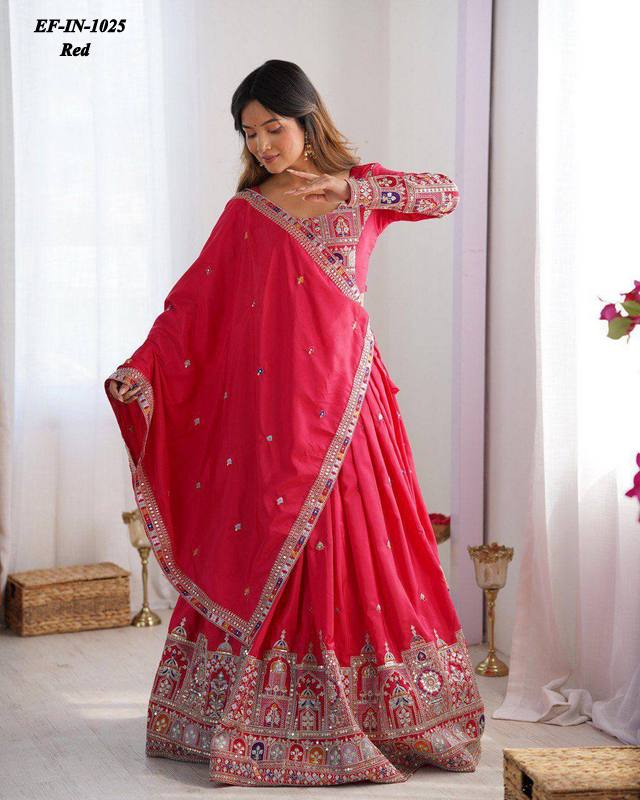 Designer Chinnon Silk Thread & Sequence Work Lehanga Choli