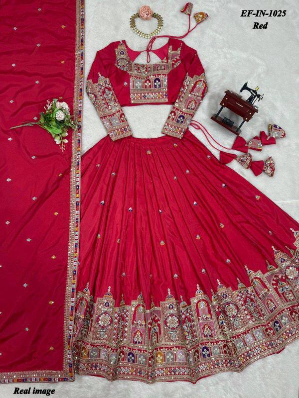Designer Chinnon Silk Thread & Sequence Work Lehanga Choli
