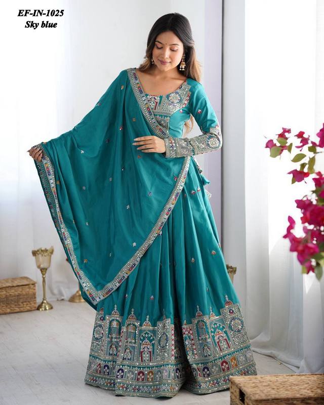 Designer Chinnon Silk Thread & Sequence Work Lehanga Choli