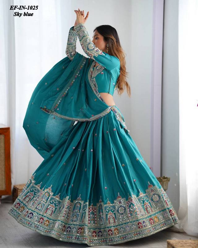 Designer Chinnon Silk Thread & Sequence Work Lehanga Choli