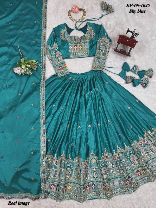 Designer Chinnon Silk Thread & Sequence Work Lehanga Choli