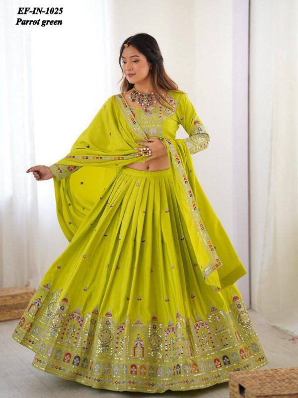 Designer Chinnon Silk Thread & Sequence Work Lehanga Choli