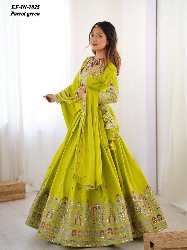 Designer Chinnon Silk Thread & Sequence Work Lehanga Choli