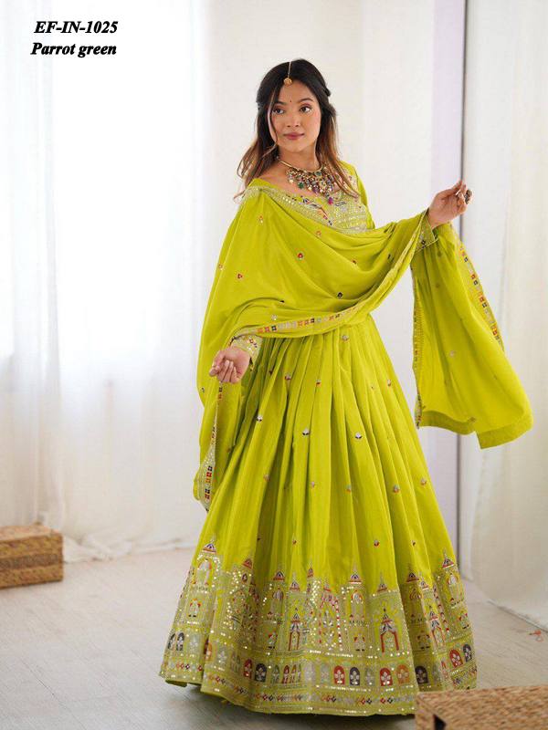 Designer Chinnon Silk Thread & Sequence Work Lehanga Choli