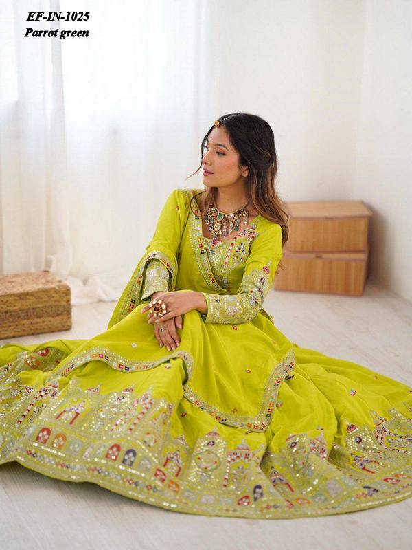 Designer Chinnon Silk Thread & Sequence Work Lehanga Choli