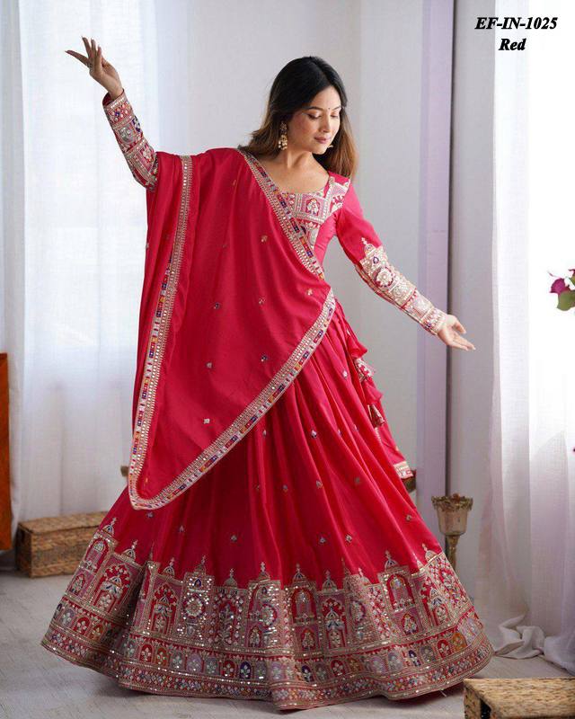 Designer Chinnon Silk Thread & Sequence Work Lehanga Choli