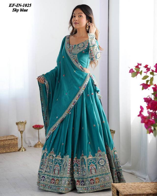 Designer Chinnon Silk Thread & Sequence Work Lehanga Choli