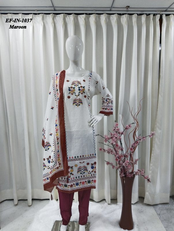 Exclusive Printed Maslin Kurti Handwork In Neck With Full Sequence Work In Kurti