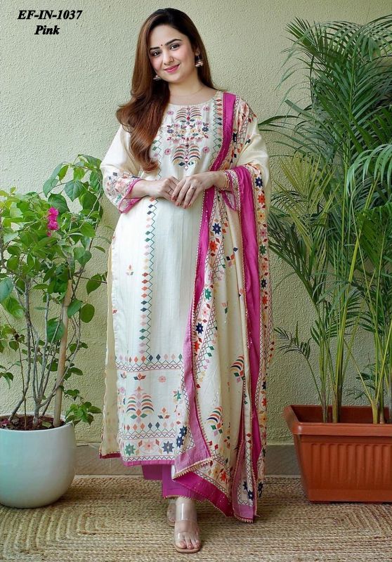 Exclusive Printed Maslin Kurti Handwork In Neck With Full Sequence Work In Kurti