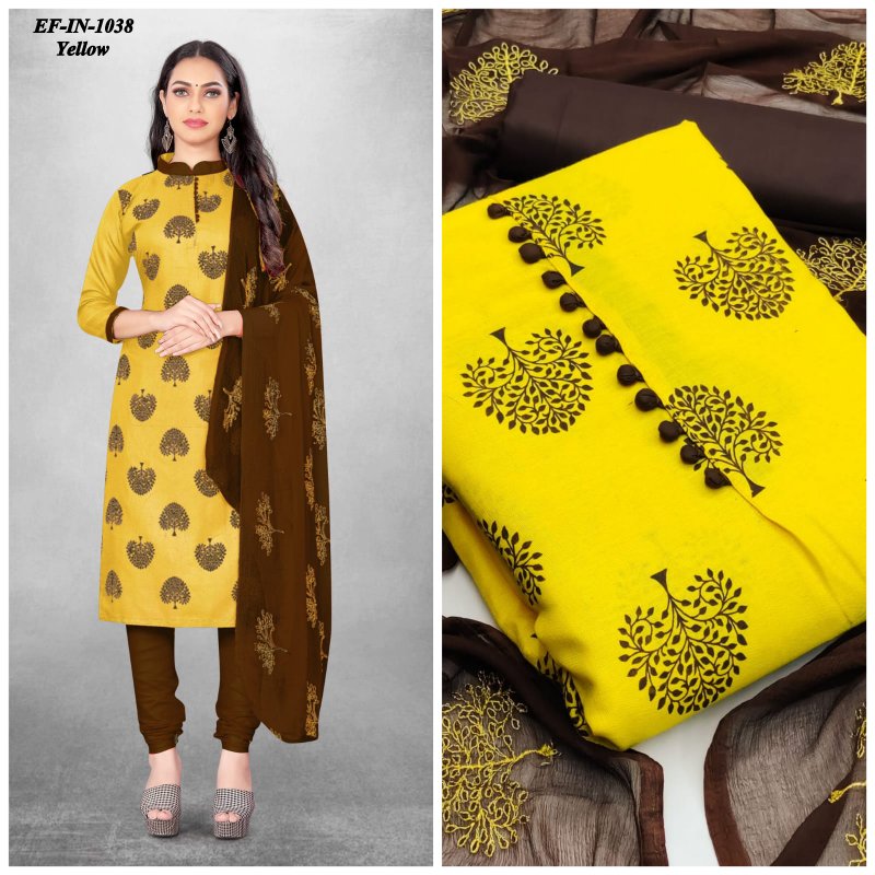 Designer Slub Cotton Kurti Pant Dupatta Suit.