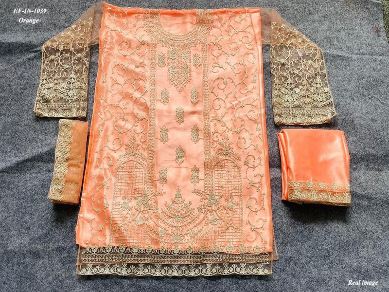 Beautiful Designer Net With Chain Work Kurti Pant Dupatta Suit.