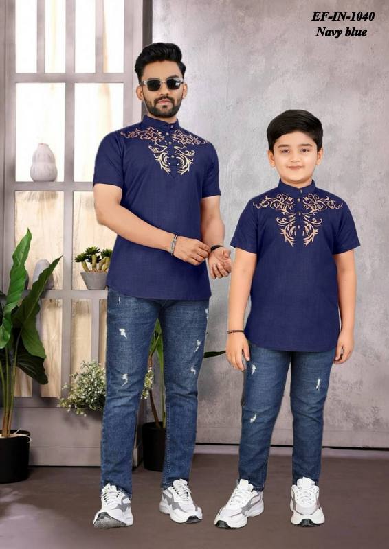 Trending Magic Cotton Foil Printed Shirt Combo Set For Father Son