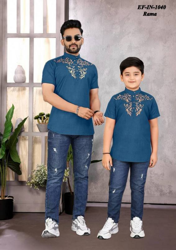 Trending Magic Cotton Foil Printed Shirt Combo Set For Father Son
