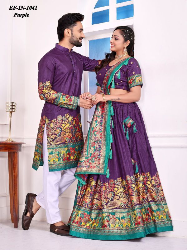 Exclusive Dola Silk With Patola Print And Foil Printed Combo Set For Couples