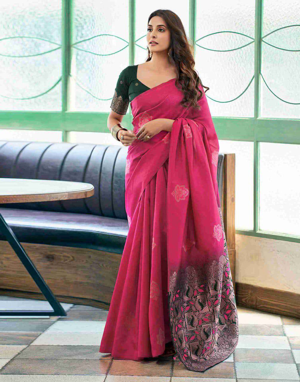 Tranding Soft Lichi Silk With Jacquard Work Sarees