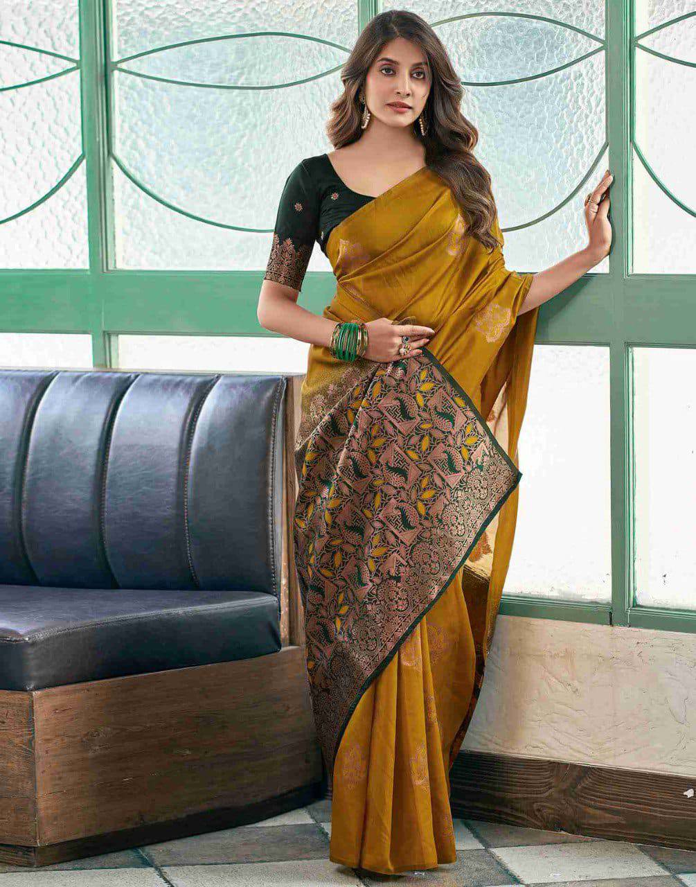 Tranding Soft Lichi Silk With Jacquard Work Sarees