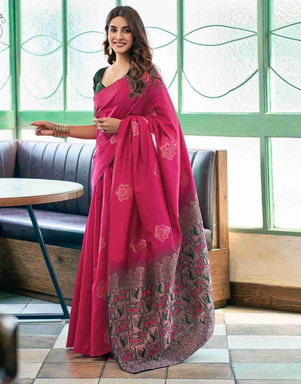 Tranding Soft Lichi Silk With Jacquard Work Sarees